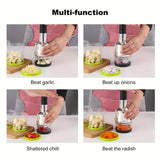 Manual Garlic Chopper – 3-in-1 Stainless Steel Handheld Crusher & Slicer Tool for Kitchen